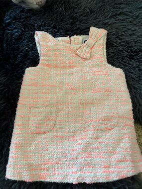 Janie and Jack Cream and Neon Pink Tweed Bow Dress